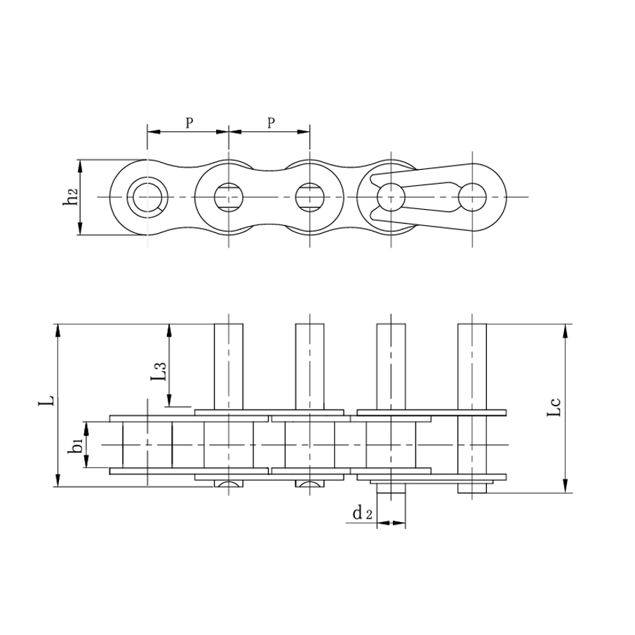 Конвейерные цепи с коротким шагом, удлиненные штифты