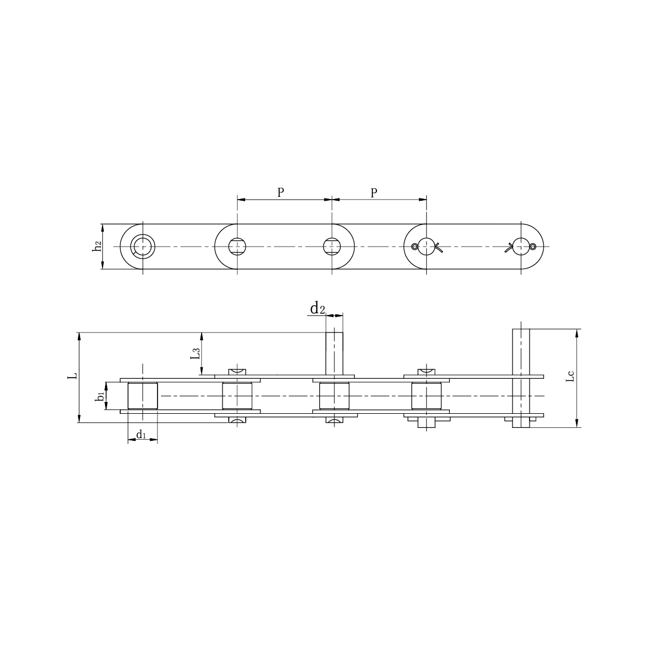 Двухшаговые конвейерные цепи из нержавеющей стали с удлиненными пальцами.