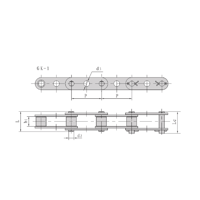 Двухшаговые конвейерные цепи с центральными отверстиями